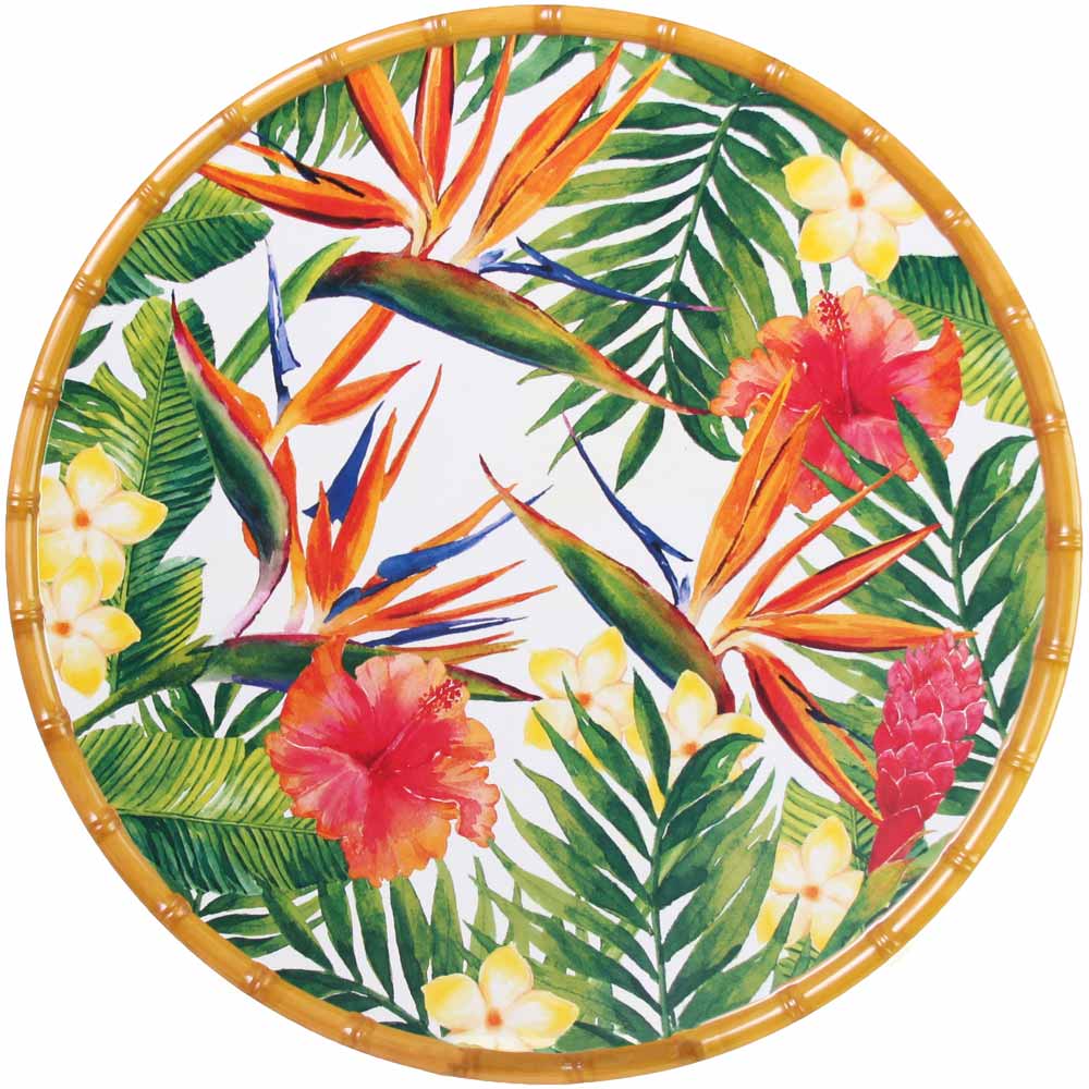 Grand plat de service rond 35,5 cm en imprimé fleurs exotiques