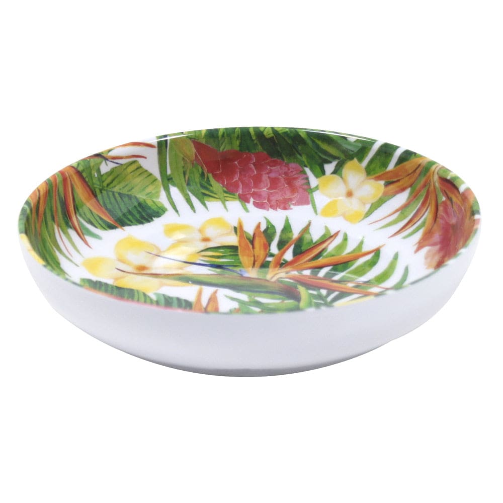 Assiette creuse en mélamine décoré par des fleurs exotiques