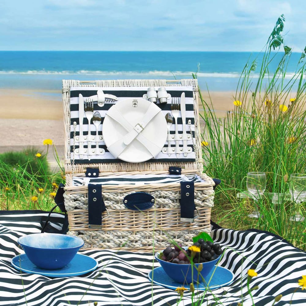 Panier pique-nique Marine aux rayures bleues et blanches 2 personnes