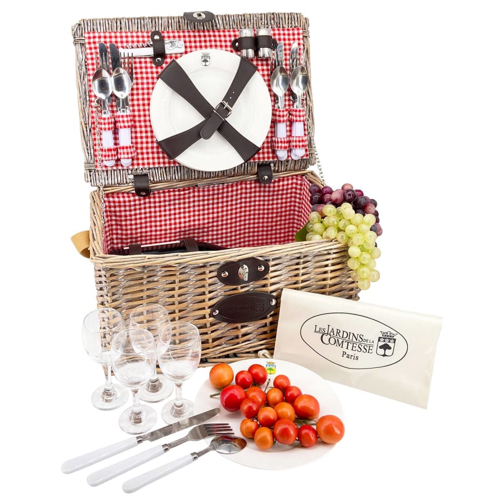 Cesta picnic de mimbre sully vichy rojo para 4 personas