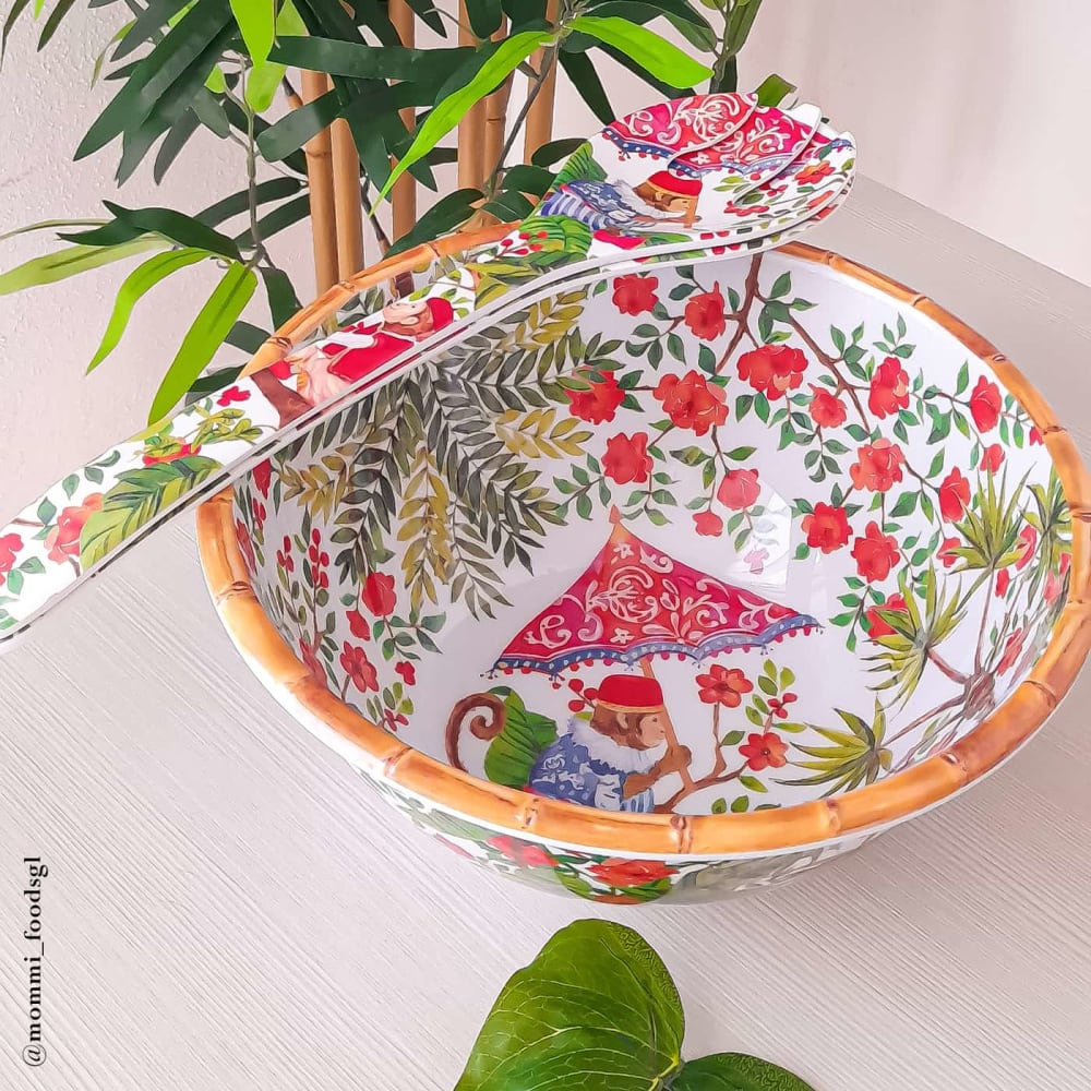 Insaladiera grande profonda in melamina 25cm decorata con scimmie