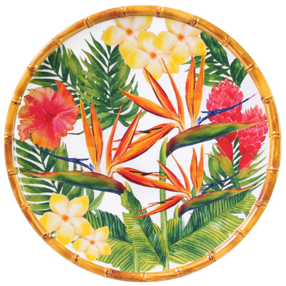 Grande assiette plate en mélamine imprimé de fleurs exotiques ø 28 cm