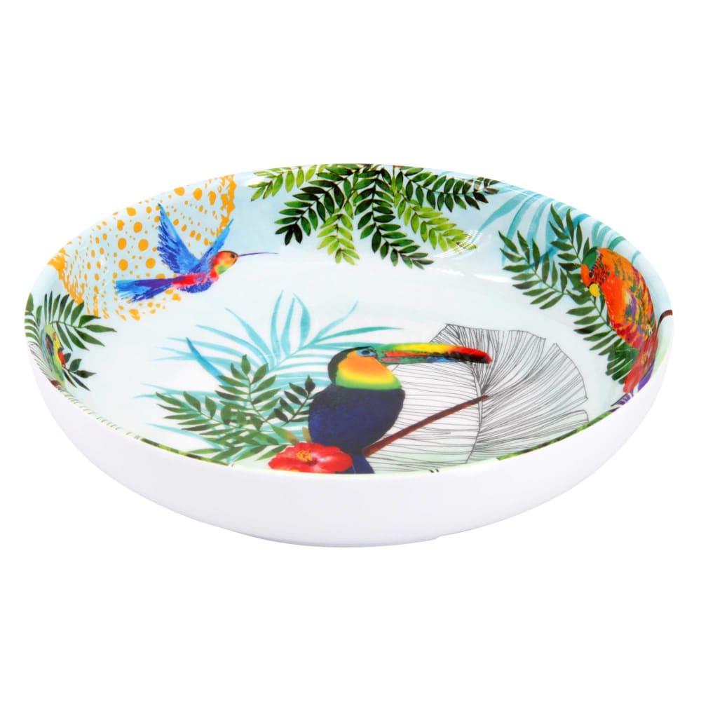 Assiette creuse en mélamine pure 20 cm imprimé de toucans Assiette creuse en mélamine pure 20 cm imprimé de toucans