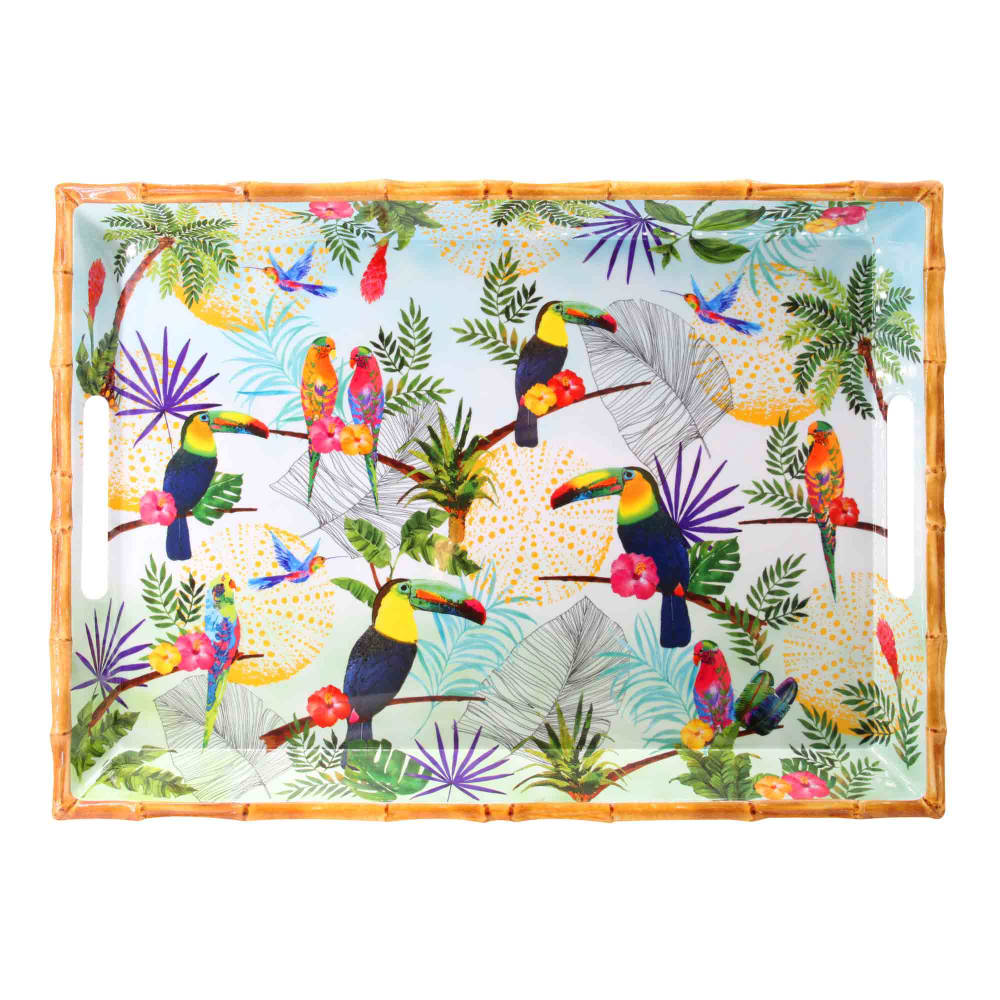 Grand plateau en mélamine avec poignées imprimé de toucans