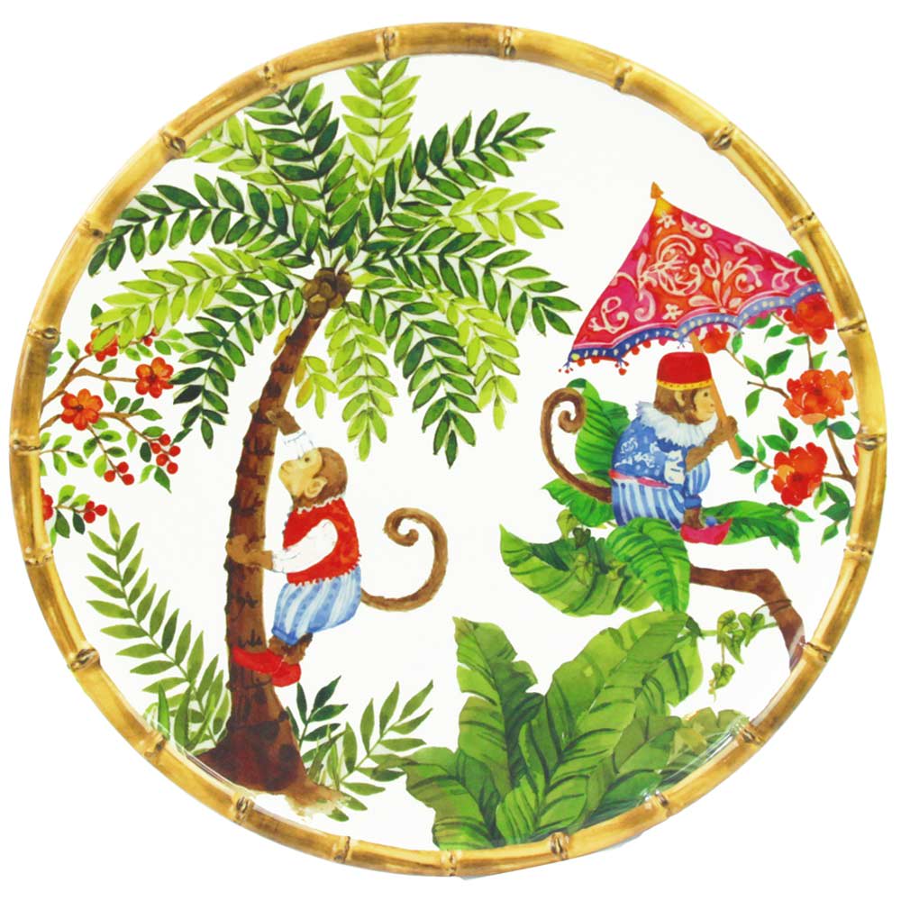 Grande assiette plate en mélamine décorée de singes de bali ø 28 cm