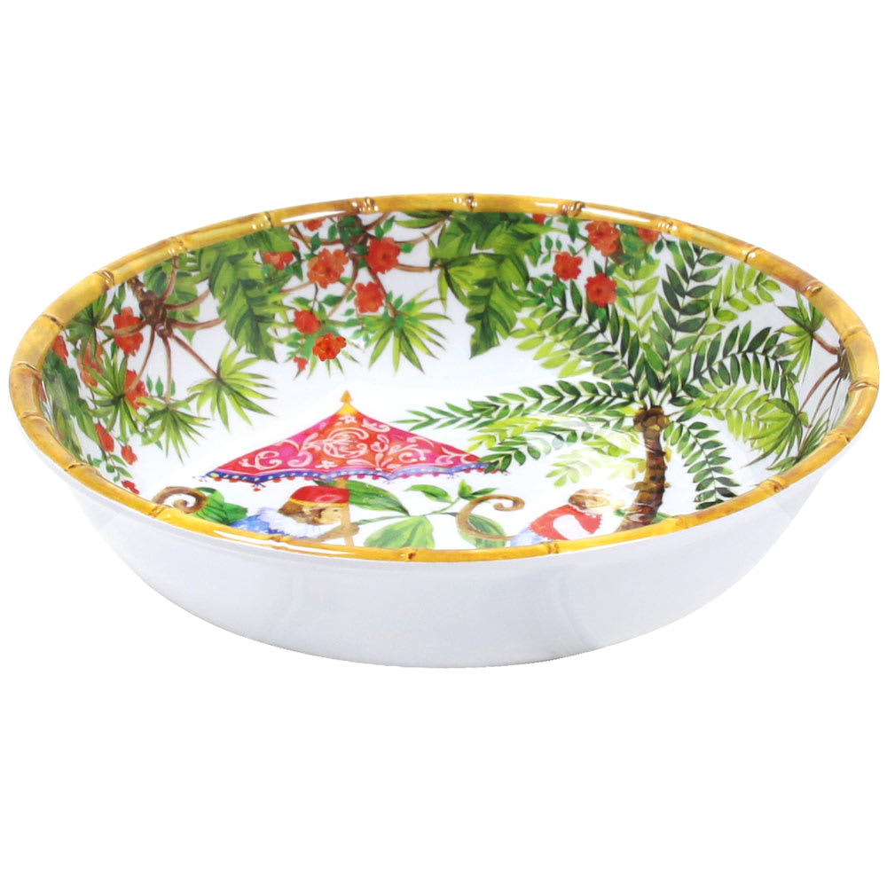 Grande assiette creuse mélamine décorée par des singes de bali 23 cm