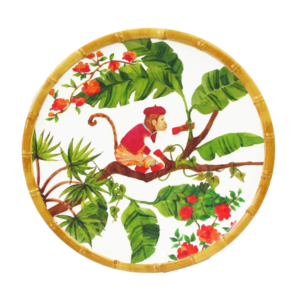 Petite assiette en mélamine décorée par des singes de bali ø 23 cm