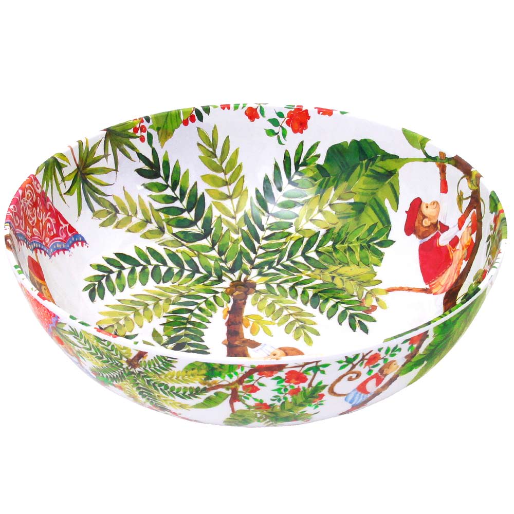 Grand saladier en mélamine pure 31 cm décoré par des singes de bali