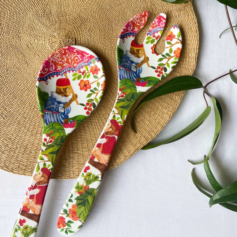 Servitori per insalata in melamina 33 cm decorati con scimmie -