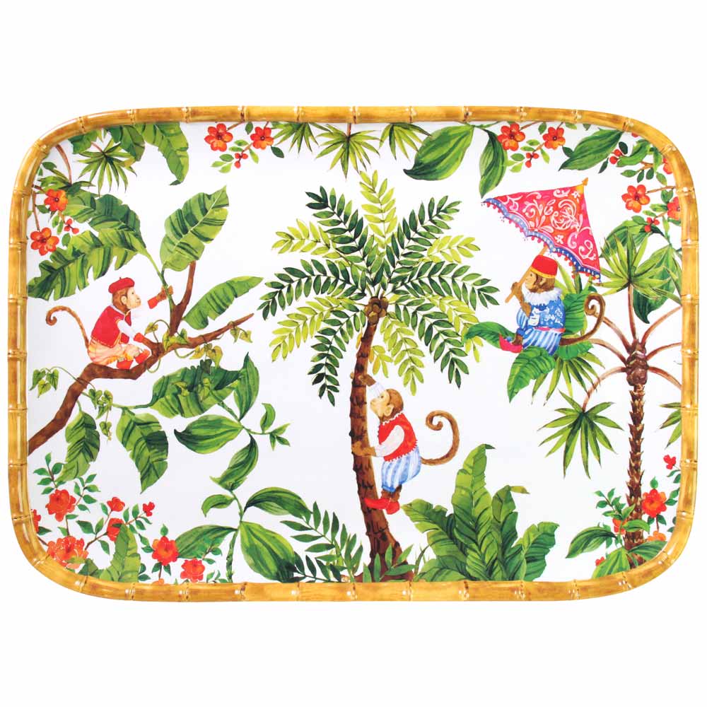 Plateau rectangulaire mélamine décoré par des singes de bali 45 cm