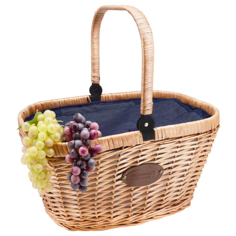 Cestino chantilly blu con borsa termica e maniglia pieghevole - Modello Classico chic - Blu - Fibre naturali