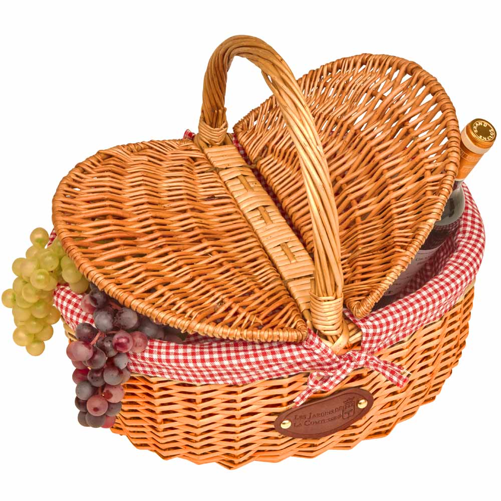 Cesta de picnic de mimbre natural Campagne vichy rojo