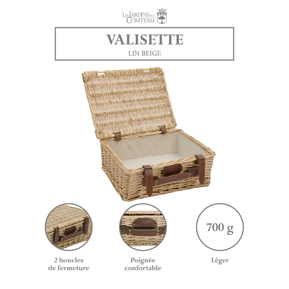 Valisette pique-nique en osier et tissu beige - Maisons du Monde