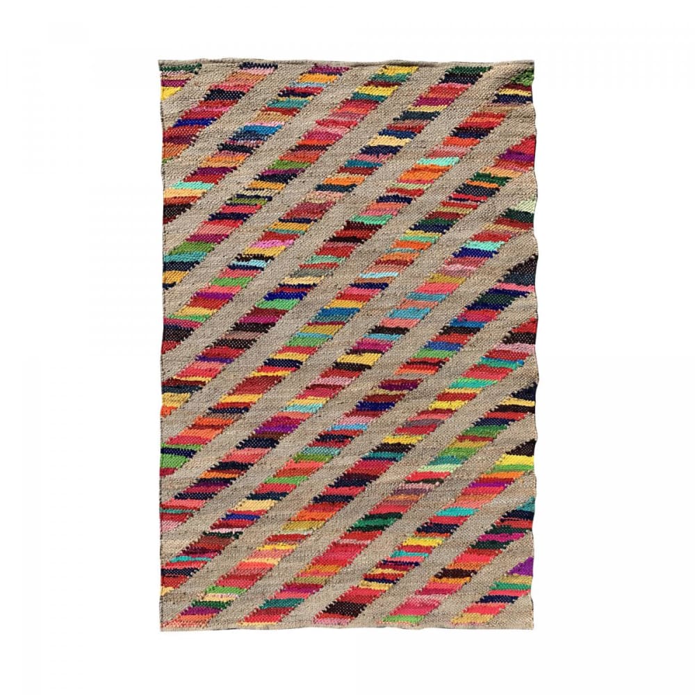 Alfombra de yute tejida a mano con motivos étnicos, multicolor 160x230