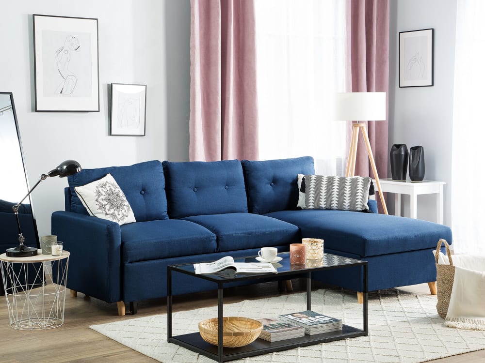Ecksofa linksseitig 4 Personen aus Stoff, blau - Maisons Du Monde