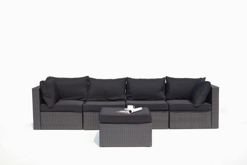 Salon de jardin modulable 5 places en résine tressée noir - Maisons du Monde