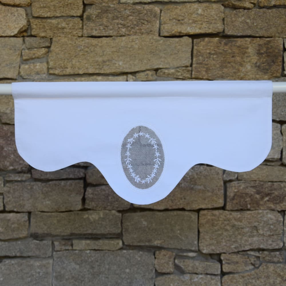 Mantovana con rete e ricami 45X22 CM - Modello Classico chic - Bianco - Cotone