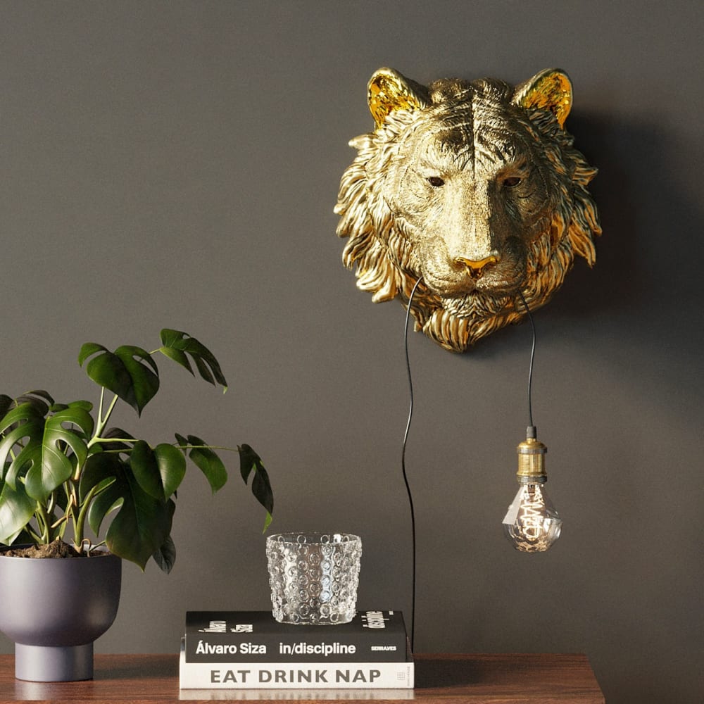 Applique lion en polyrésine dorée