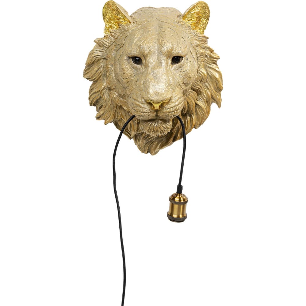 Wandleuchte Tigerkopf aus Polyresin, gold, H38cm - Maisons Du