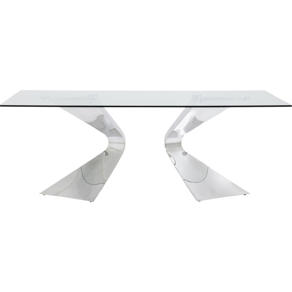 Mesa de comedor para 8 personas en cristal y acero cromado L200