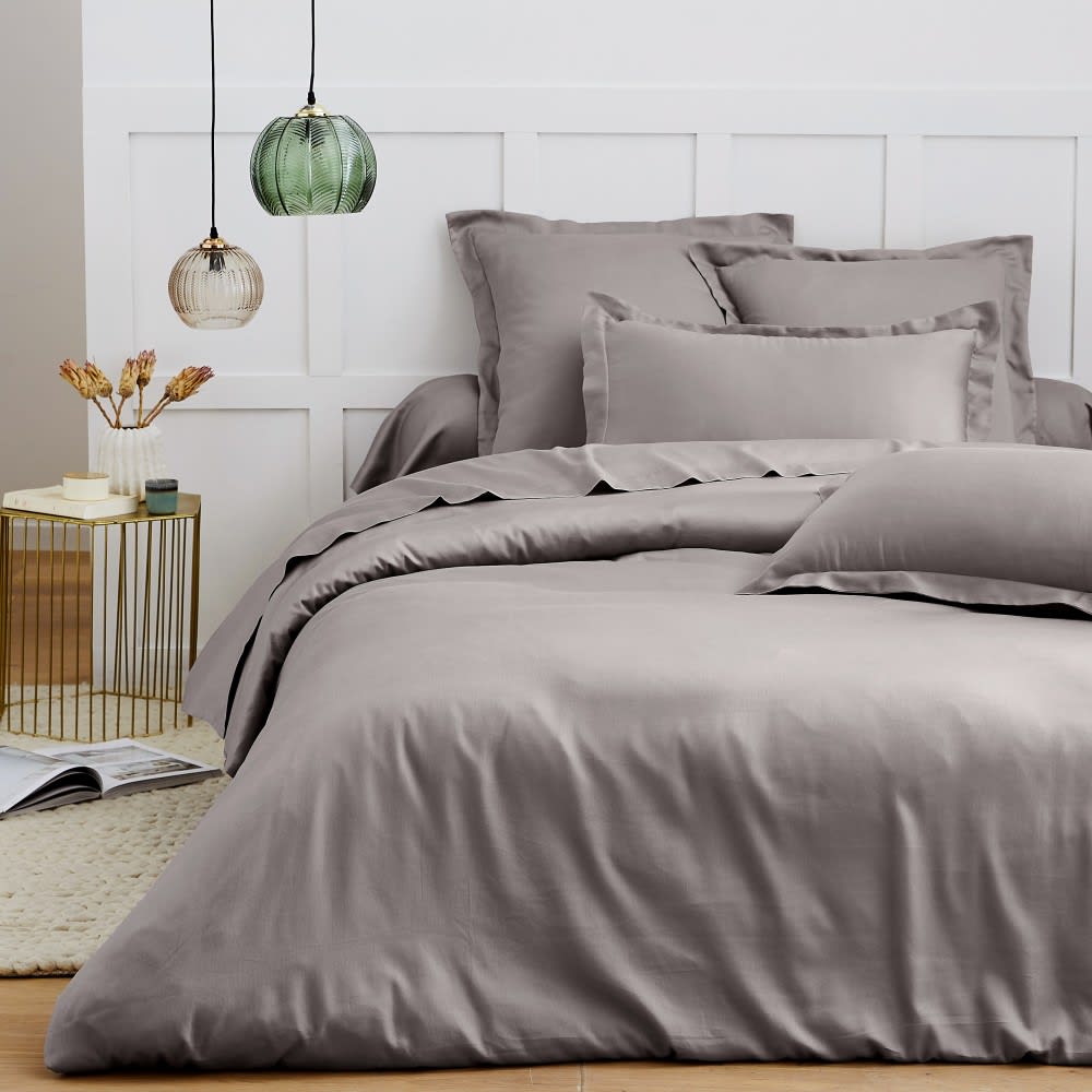 Drap plat 2 personnes 270x300 cm satin de coton gris