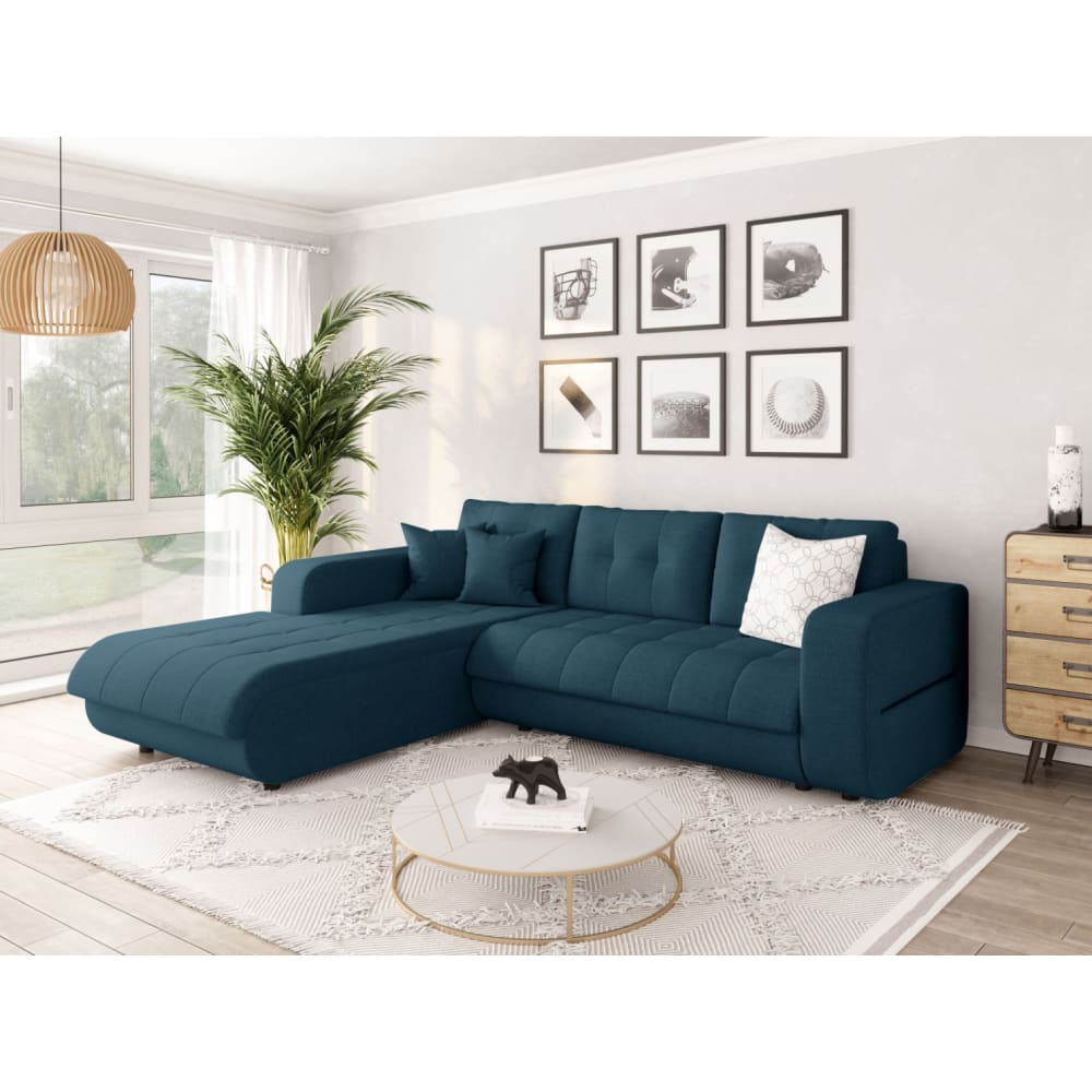 Canapé d'angle convertible en tissu - bleu pétrole - angle gauche - Maisons du Monde