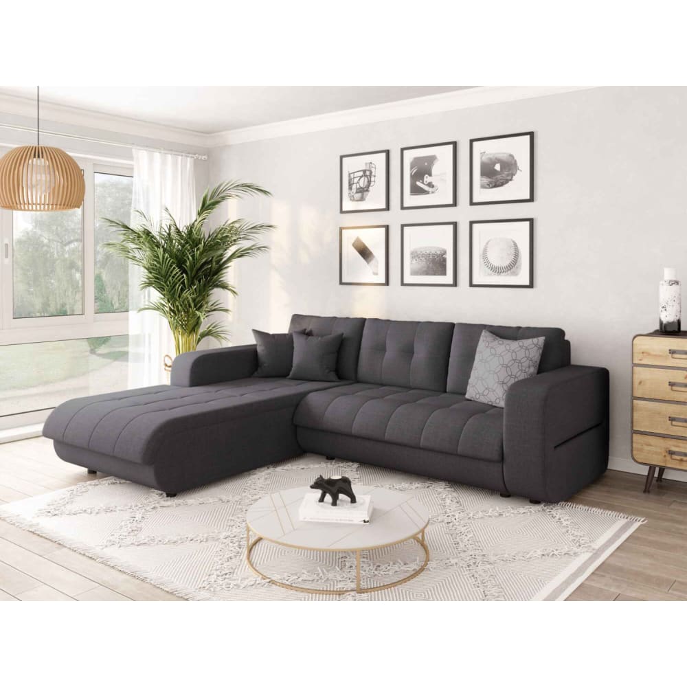 Canapé d'Angle Convertible en Tissu - Gris foncé - Angle Gauche