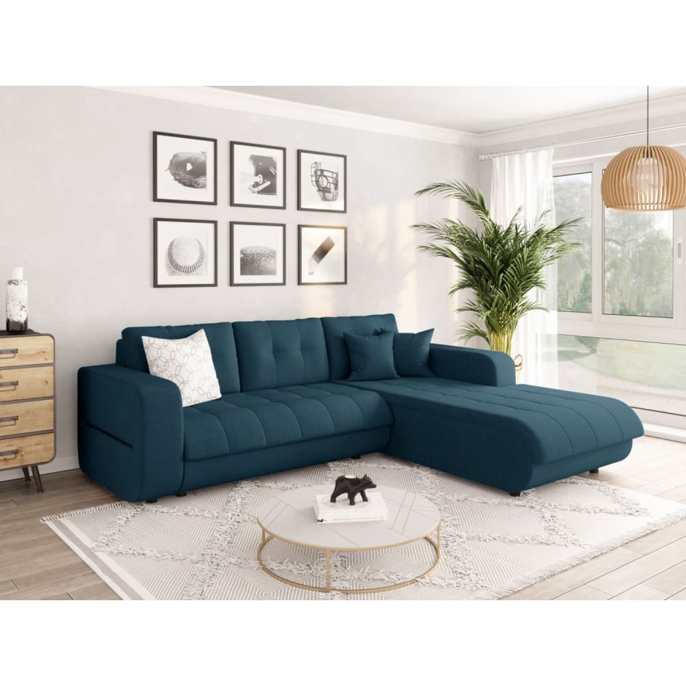 Canapé d'Angle Convertible en Tissu - Bleu pétrole - Angle Droit