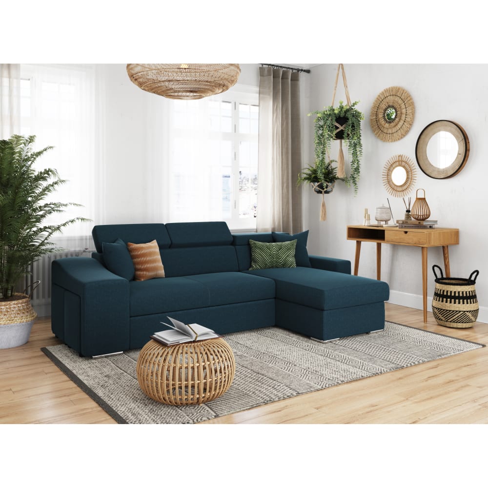Canapé d'Angle Convertible en Tissu - Bleu pétrole