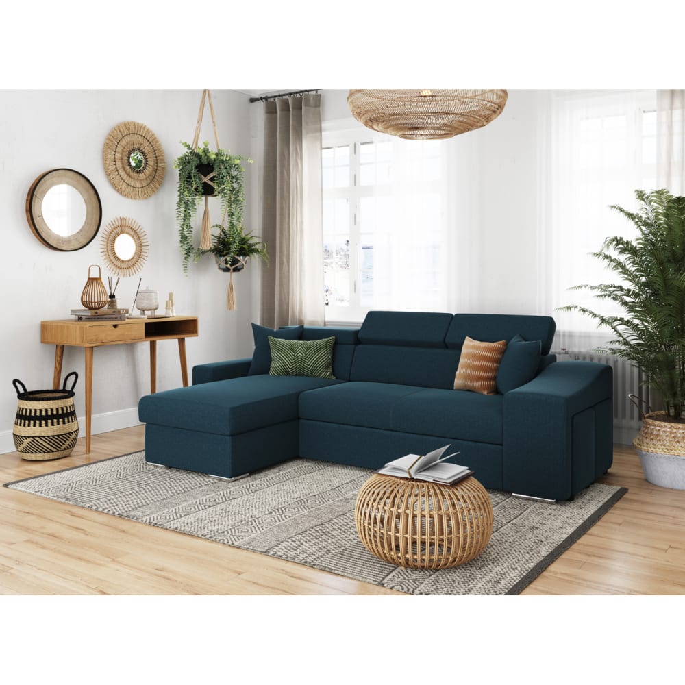 Canapé d'Angle Convertible en Tissu - Bleu pétrole