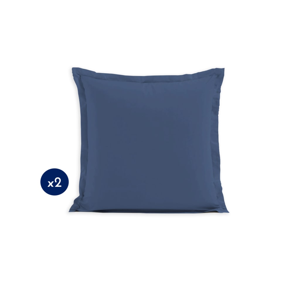 Lot de 2 taies carrées 100% coton - Bleu - 63x63 cm