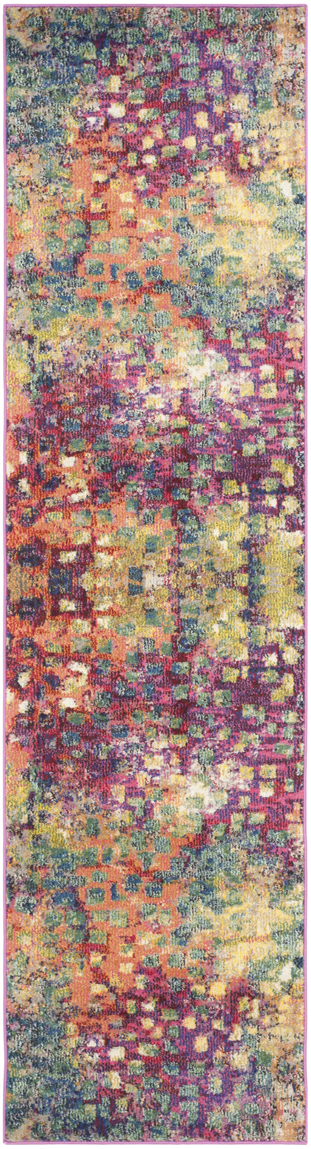Tapis bohème chic en polypropylène rose/multicolore, 66 x 244 cm