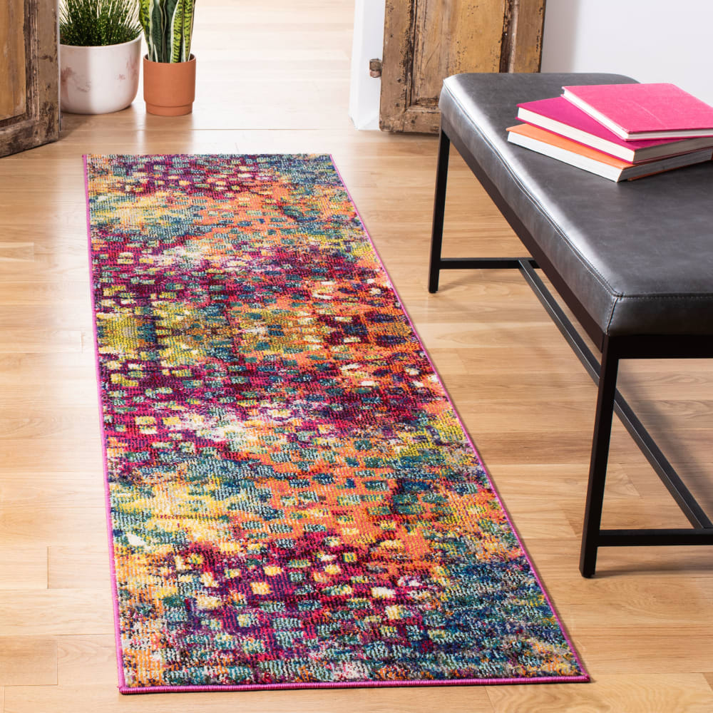 Tapis bohème chic en polypropylène rose/multicolore, 66 x 244 cm — vue 3