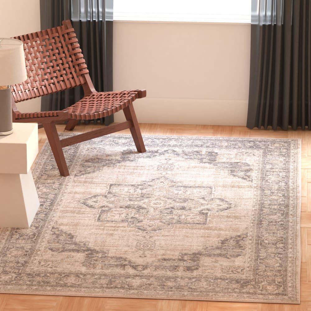 Tapis de transition en polypropylène beige/gris, 122 x 183 cm — vue 3