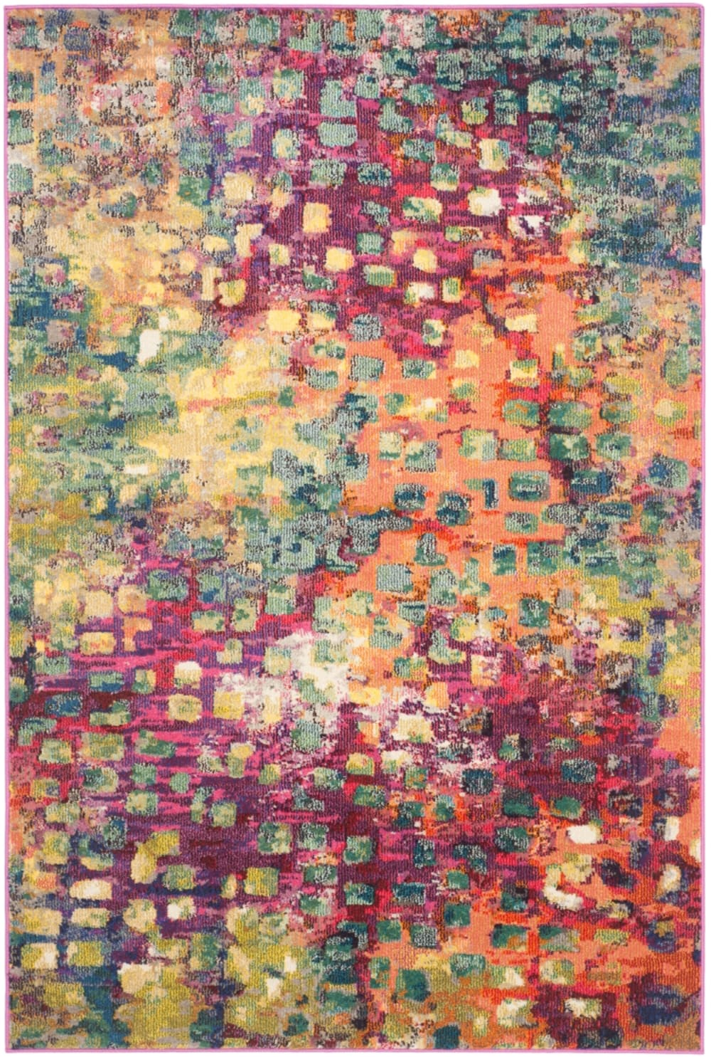 Tapis bohème chic en polypropylène rose/multicolore, 201 x 279 cm