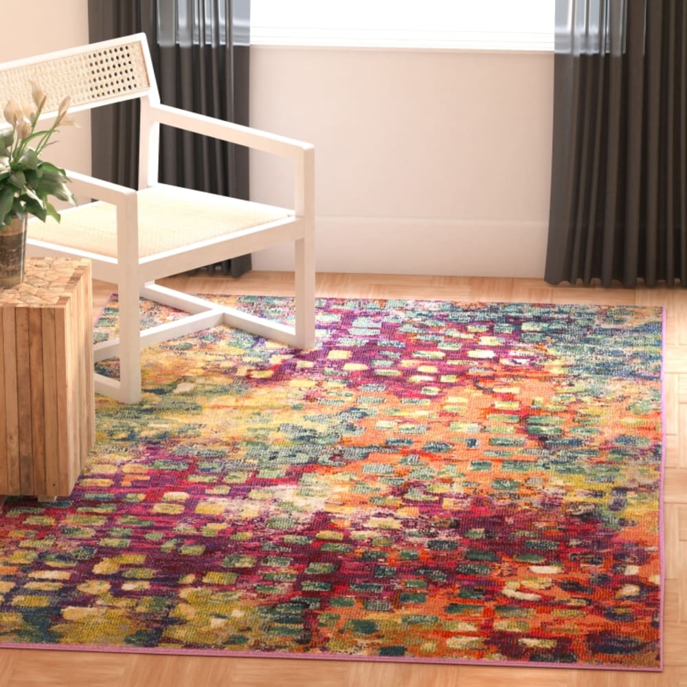 Tapis bohème chic en polypropylène rose/multicolore, 201 x 279 cm — vue 4