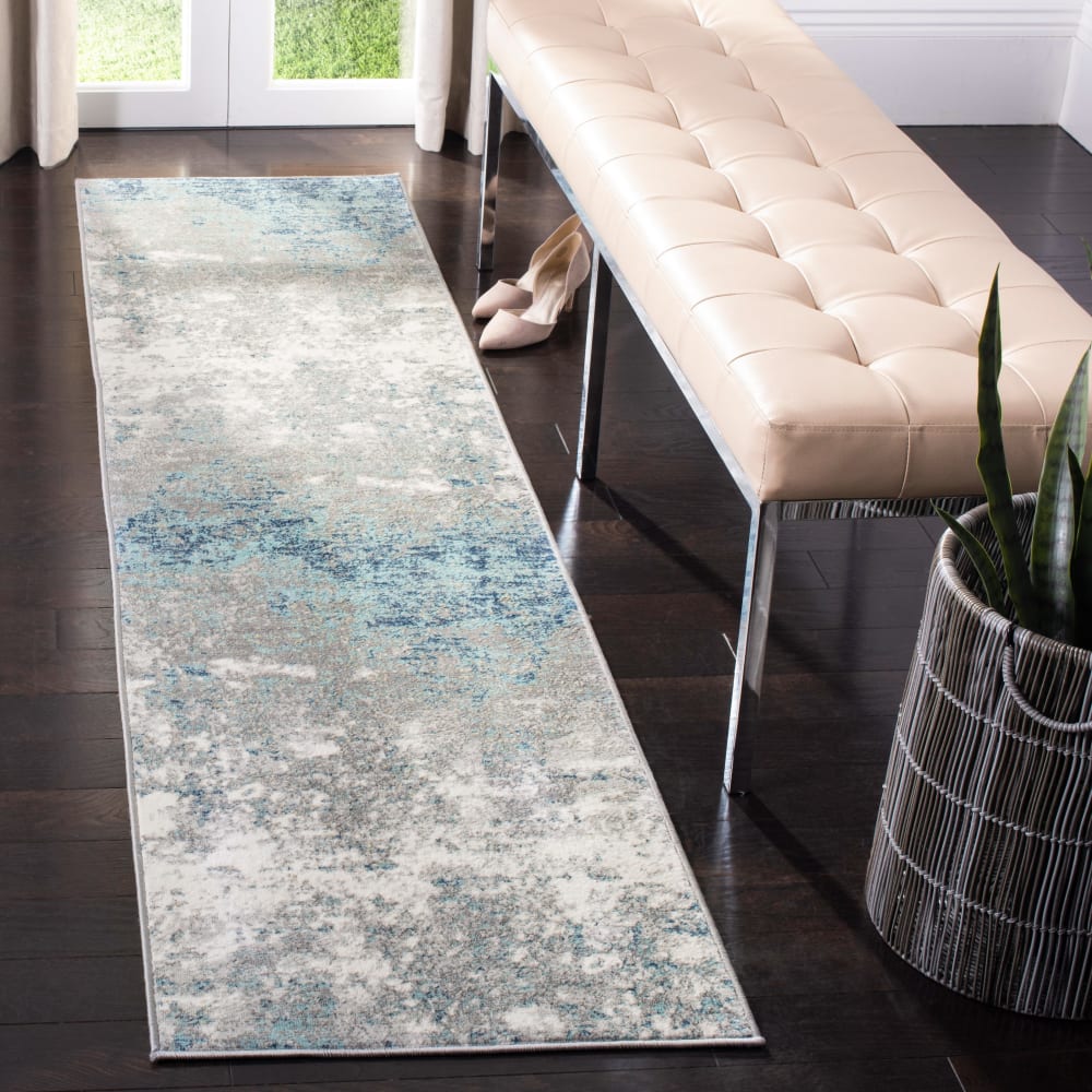 Zeitgenössische Polypropylen-Teppich in Grau/Blau, 61 x 244 cm -