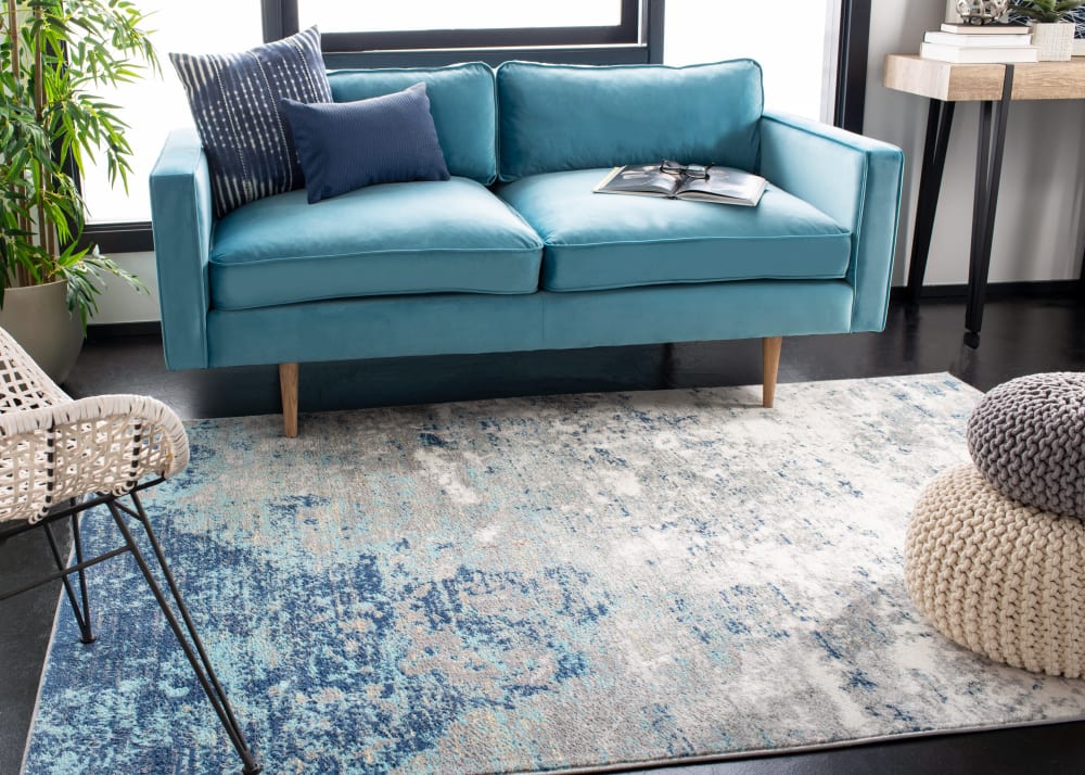Tappeto contemporaneo in polipropilene grigio/blu, 122 x 183 cm -