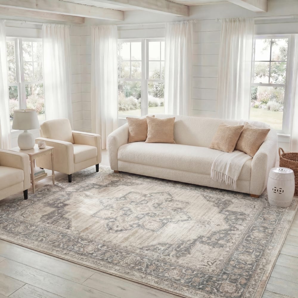 Alfombra transicional de polipropileno beige/gris, 160 x 229 cm - Maisons du Monde