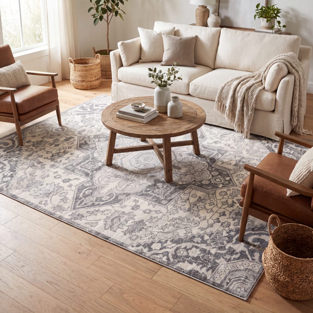 Alfombra transicional de polipropileno gris/beige, 122 x 183 cm