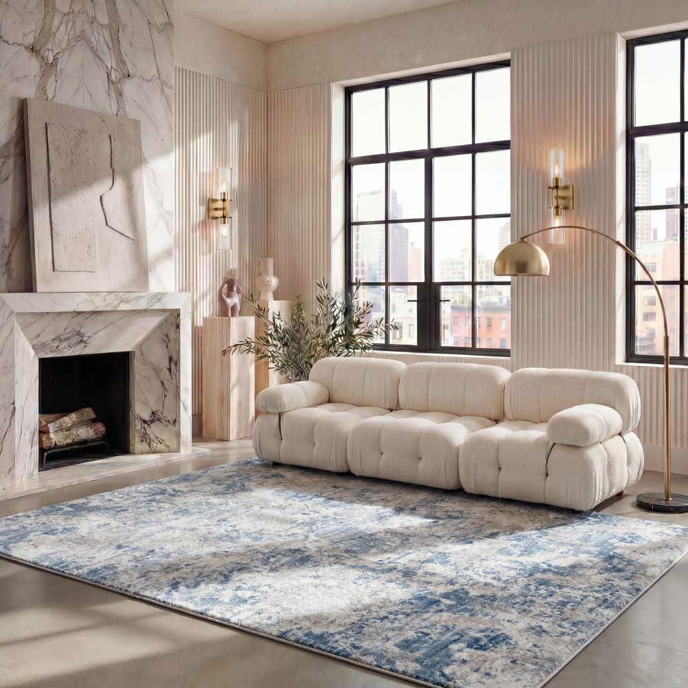 Tappeto contemporaneo in polipropilene grigio/blu, 183 x 274 cm -