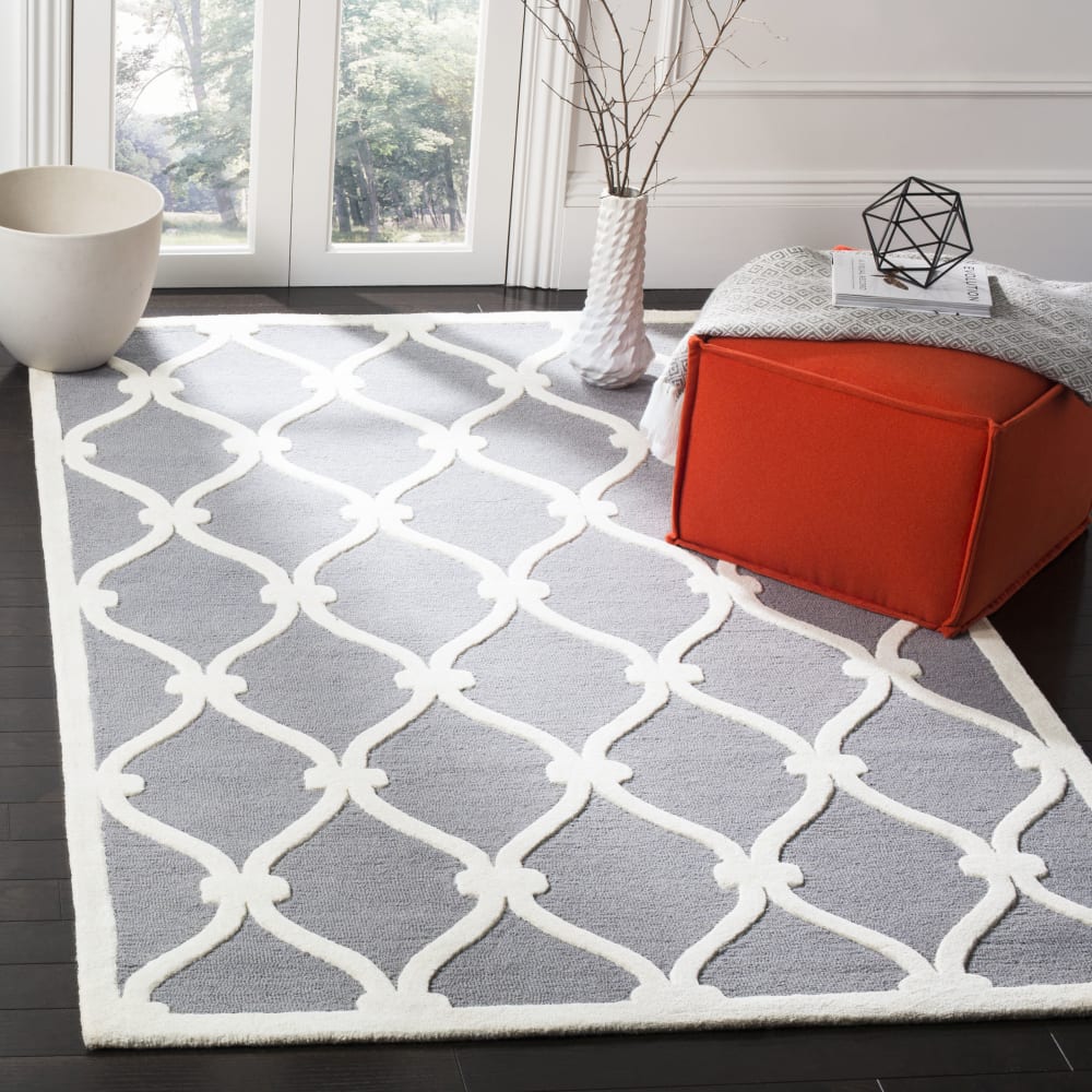 Alfombra moderno de lana gris/blanco, 152 x 244 cm