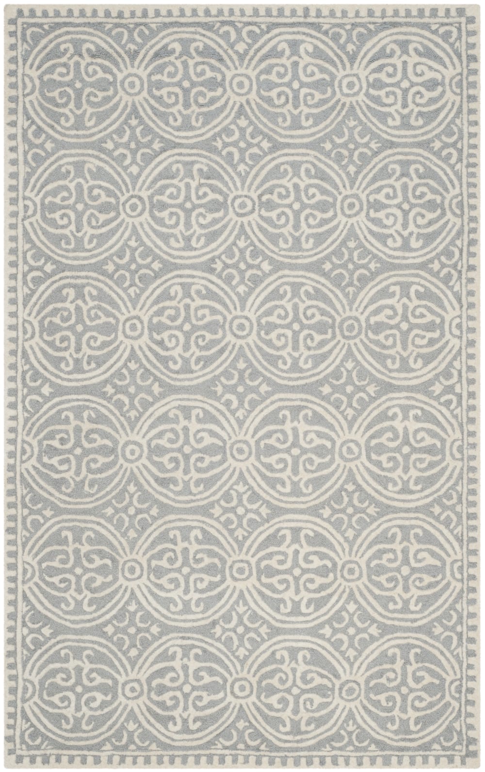 Tapis médaillon en laine argent/blanc, 152 x 244 cm