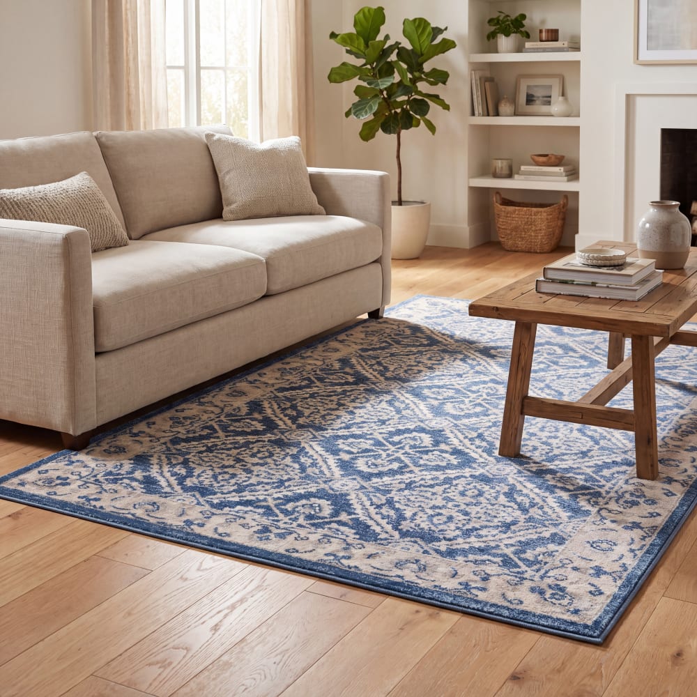 Traditionell Polypropylen-Teppich in Blau/Beige, 160 x 229 cm -