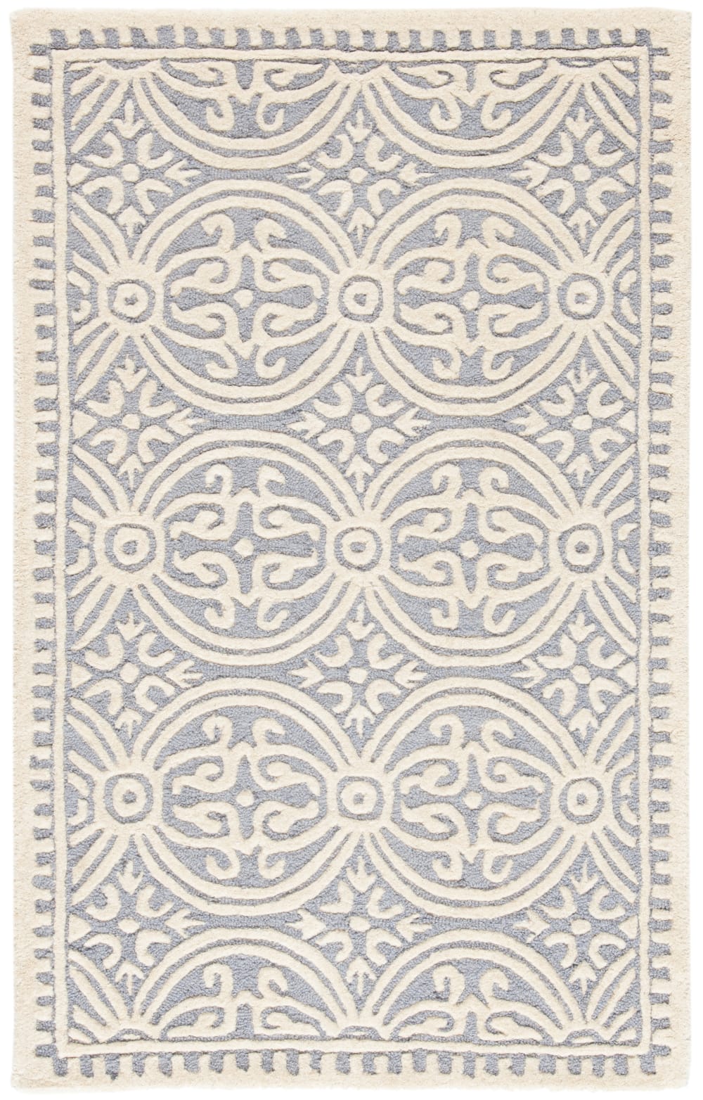 Tapis médaillon en laine argent/blanc, 122 x 183 cm