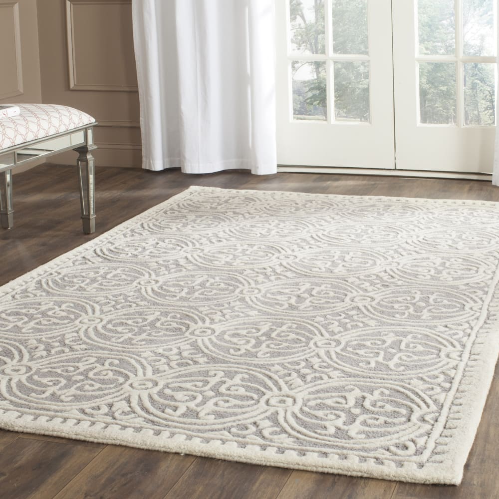 Tapis médaillon en laine argent/blanc, 122 x 183 cm — vue 3