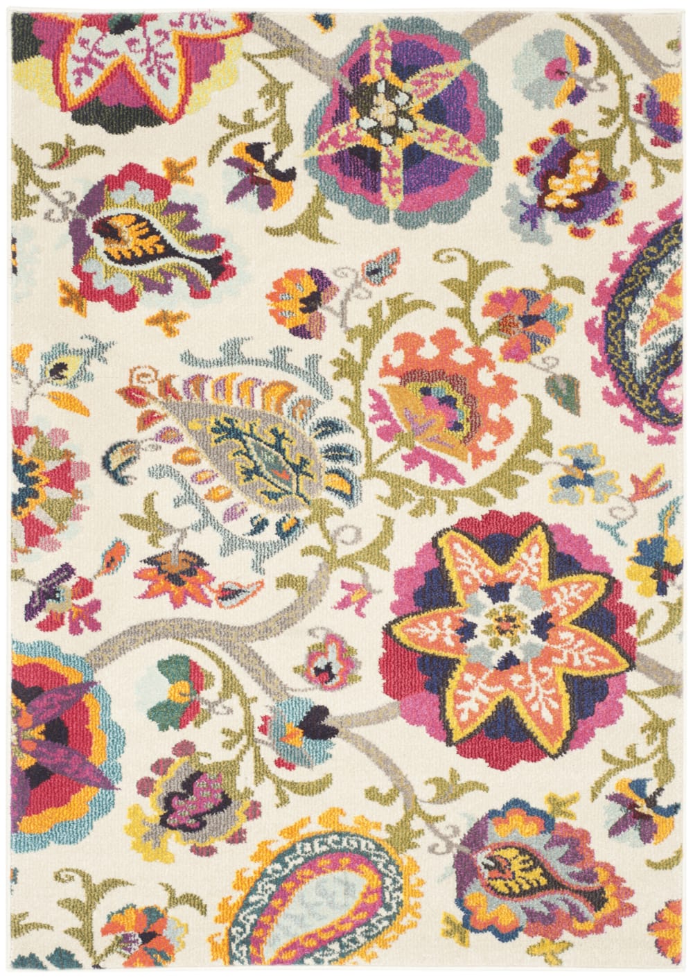 Alfombra boho chic de polipropileno blanco/multicolor, 122 x 170 cm