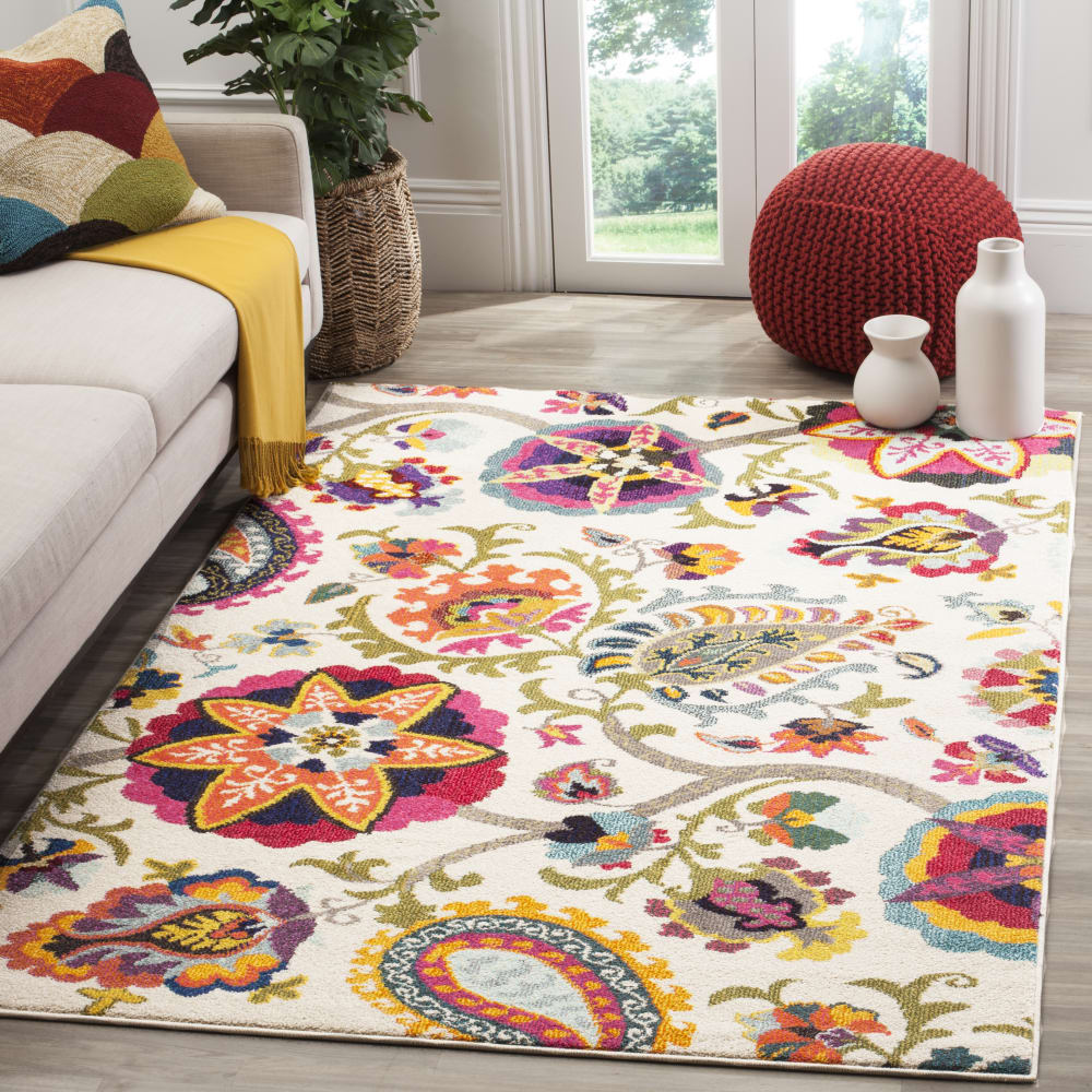 Alfombra boho chic de polipropileno blanco/multicolor, 155 x 231 cm