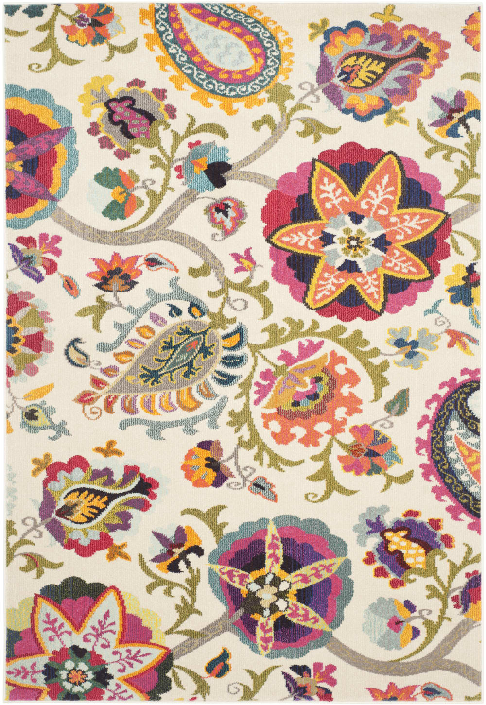 Alfombra boho chic de polipropileno blanco/multicolor, 155 x 231 cm - Maisons du Monde