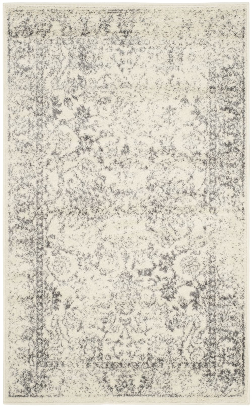 Tapis vintage patiné en polypropylène blanc/argent, 91 x 152 cm